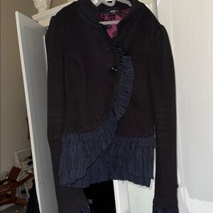 Free People Black Ruffled Blazer